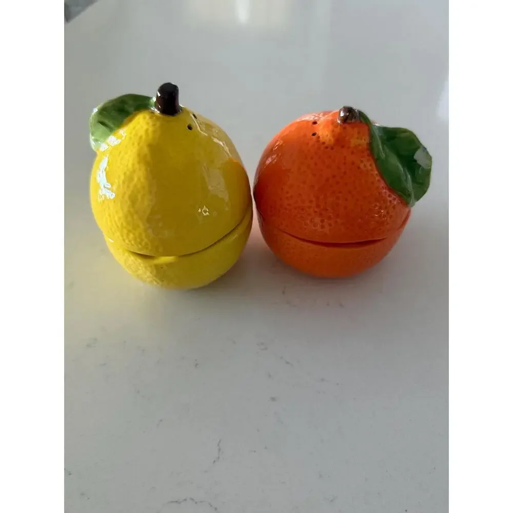 Vintage Ceramic Citrus Salt Pepper Shakers Set, Lemon Orange Kitchen Decor
